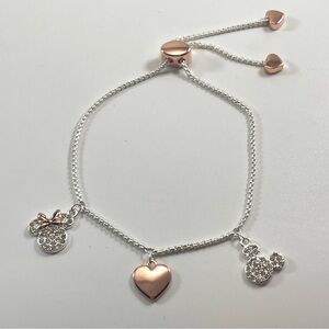 Disney's Mickey Mouse & Minnie Mouse Two Tone Crystal Heart Charm  Bracelet